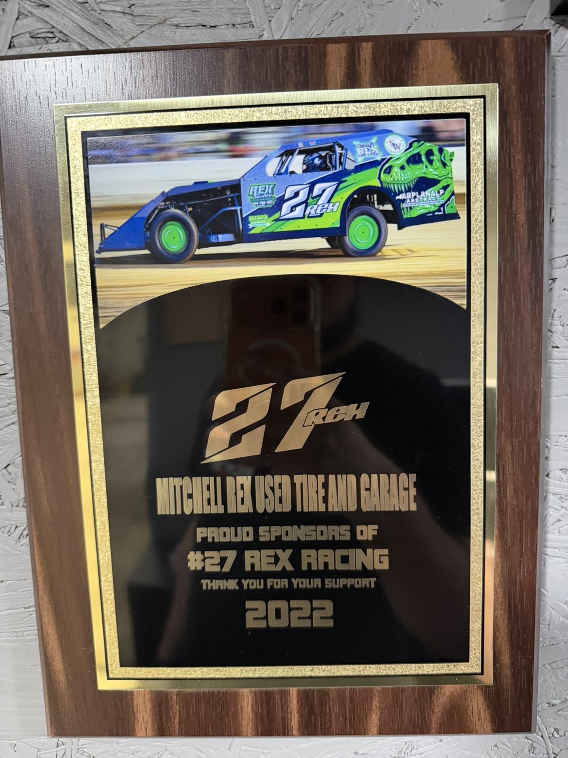 #27 Rex Racing Thank You Plaque